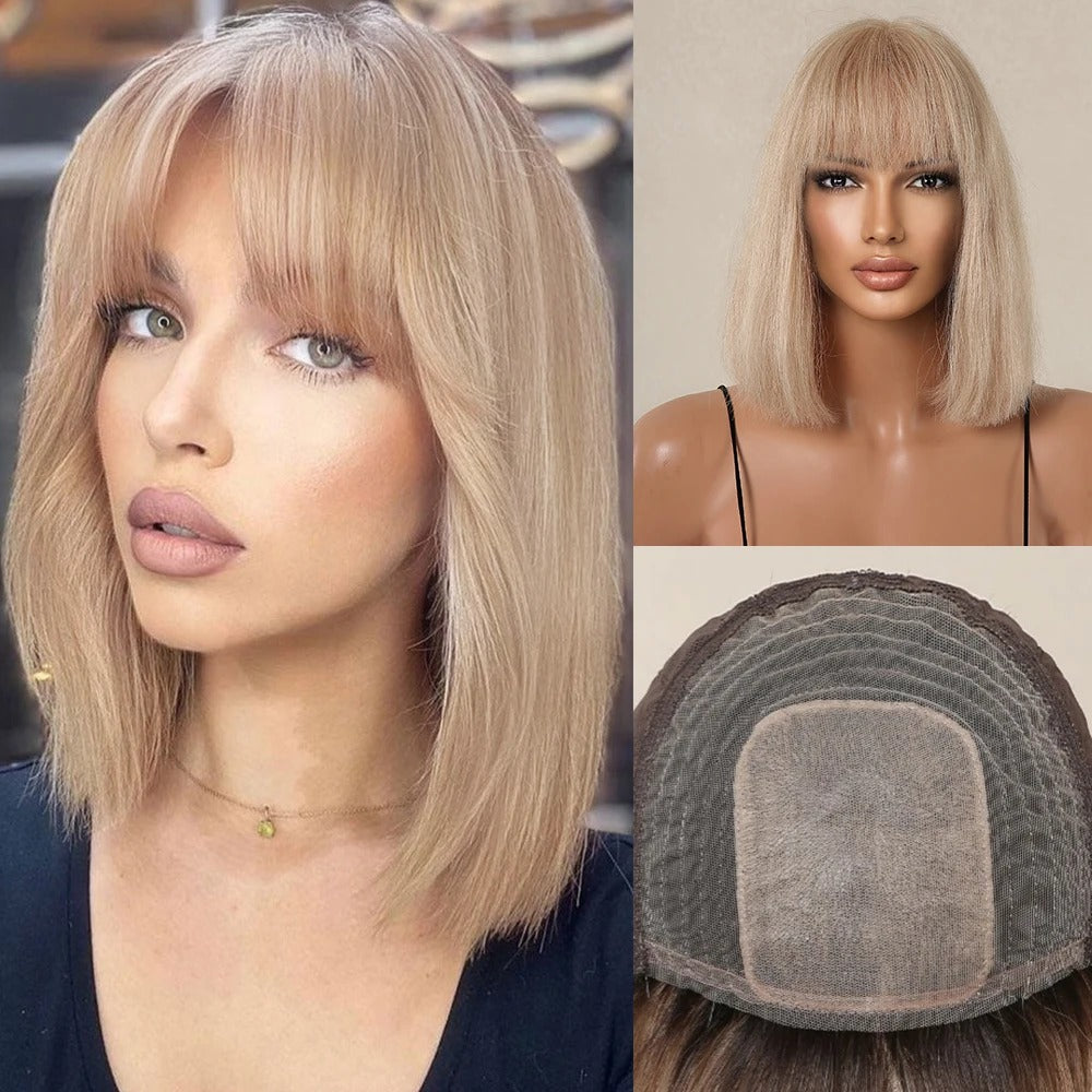 100% Remy Human Hair Honey Blonde Short Straight Bob Wigs