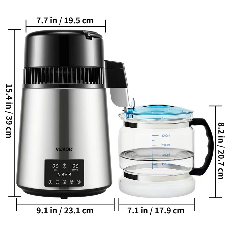 4L Home Water Distiller Purifier Filter Touch Screen Dispenser with 3 Pcs Carbon Filter