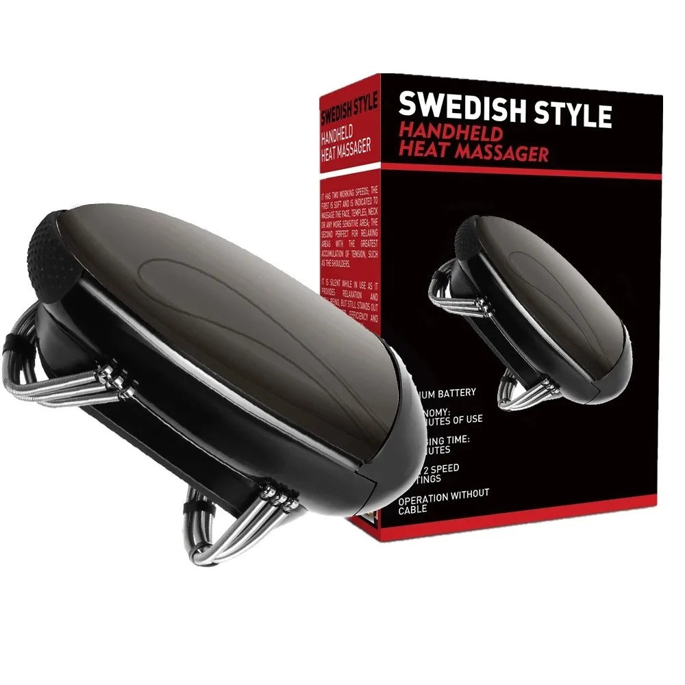 Barberology Massager Professional Cordless Metal Handheld Heat Massager USB Charge Vibration Head Massage - Black