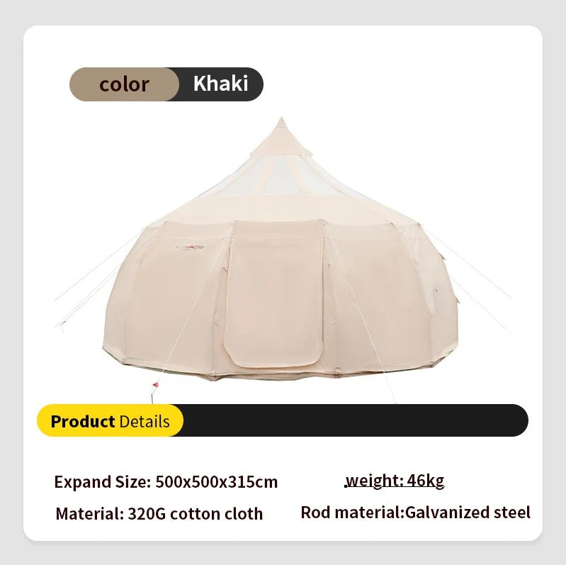 Extra Large Outdoor Rainproof Oxford Cloth Cotton Luxury Yurt Tent Camping Luxury Family Living Tent - 5M Cotton