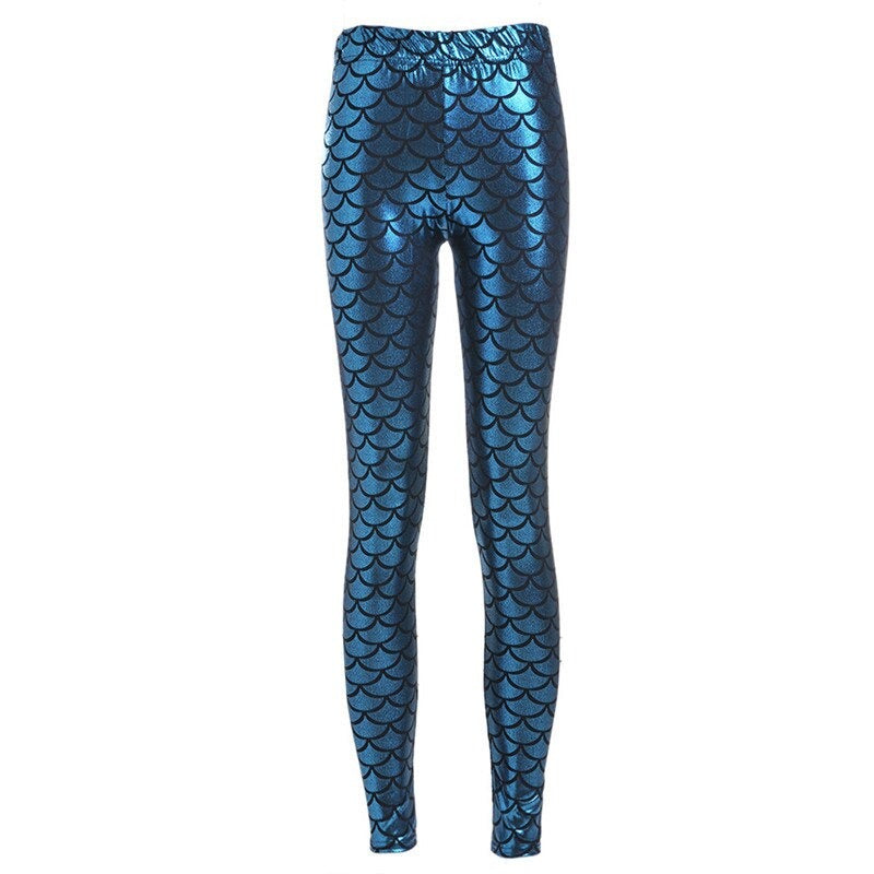 Ladies Mermaid Fish Scale Leggings - Light blue