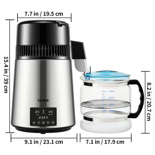 4L Home Water Distiller Purifier Filter Touch Screen Dispenser with 3 Pcs Carbon Filter