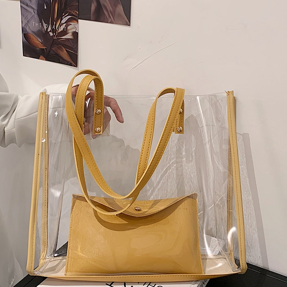 Clear Plastic Tote Bag with Pouch - Yellow