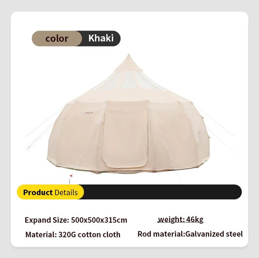 Extra Large Outdoor Rainproof Oxford Cloth Cotton Luxury Yurt Tent Camping Luxury Family Living Tent - 5M Cotton