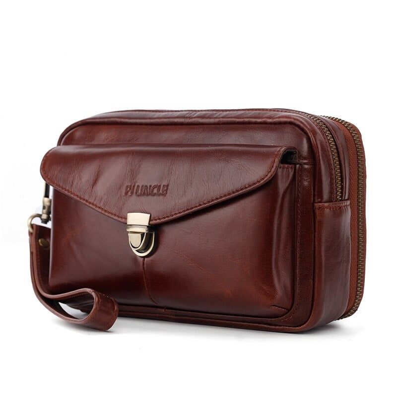 Leather Clutch Bag for Men - red brown